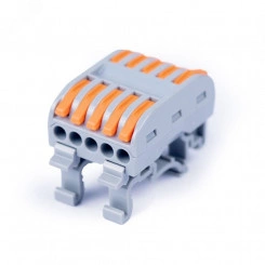 Клемма соединительная универсальная проходная 5 полюсов с рычагом на DIN-рейку 0.08- Клемма соединительная универсальная проходная 5 полюсов с рычагом на DIN-рейку 0.08-