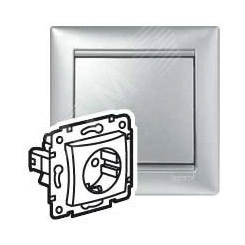 VALENA Розетка 2Р+Т немецкий стандарт со шторками алюминий VALENA Розетка 2Р+Т немецкий стандарт со шторками алюминий