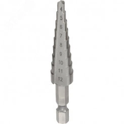 Сверло ступенчатое HSS с прямым желобком, 4-12x65, 1/4'' Сверло ступенчатое HSS с прямым желобком, 4-12x65, 1/4''