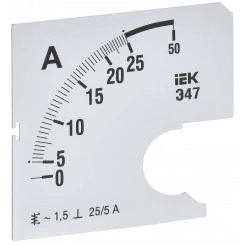 Шкала сменная для амперметра Э47 25/5А класс точности 1,5 72х72мм Шкала сменная для амперметра Э47 25/5А класс точности 1,5 72х72мм