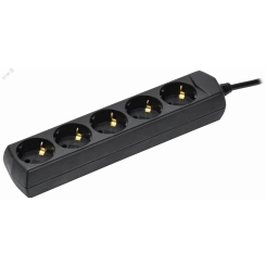 Удлинитель У05 5 мест с заземлением 5м 3х1мм2 10А 250В черный GENERICA
