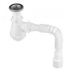 Сифон для кухни 1 1/2'х40 (литой выпуск с нержавеющей решеткой) с гофротрубой 40х40/50 Сифон для кухни 1 1/2'х40 (литой выпуск с нержавеющей решеткой) с гофротрубой 40х40/50