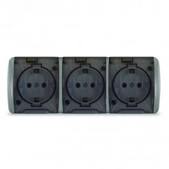 Клио розетканаружная трехместная с прозрачной крышкой IP54, с/з, о/у, 16А, 220В, серый Клио розетканаружная трехместная с прозрачной крышкой IP54, с/з, о/у, 16А, 220В, серый