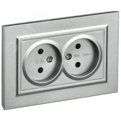 BRITE Розетка 2-местная без заземления с защитными шторками 10А в сборе РСш12-2-БрА алюминий IEK BRITE Розетка 2-местная без заземления с защитными шторками 10А в сборе РСш12-2-БрА алюминий IEK