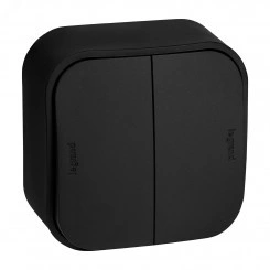 Выключатель двухклавишный - Legrand Quteo - IP20 10А 250В винтовые зажимы накладной монтаж - чёрный матовый Выключатель двухклавишный - Legrand Quteo - IP20 10А 250В винтовые зажимы накладной монтаж - чёрный матовый