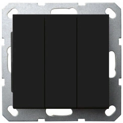 Выключатель трехклавишный 10A 250V~с накладкой, цвет черный матовый (soft touch) Выключатель трехклавишный 10A 250V~с накладкой, цвет черный матовый (soft touch)
