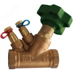 Клапан балансировочный латунный муфтовый с двумя отводами для измерения, внутр резьба, корпус латунь, диск латунь,DN40 PN20 Клапан балансировочный латунный муфтовый с двумя отводами для измерения, внутр резьба, корпус латунь, диск латунь,DN40 PN20