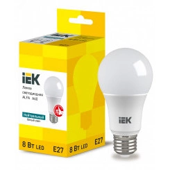 Лампа LED ALFA A60 груша 8Вт 230В 4000К E27 (6шт) IEK