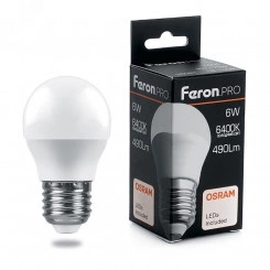 Лампа светодиодная LED 6вт Е27 дневной матовый шар Feron.PRO Лампа светодиодная LED 6вт Е27 дневной матовый шар Feron.PRO