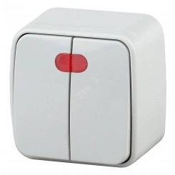 Выключатель двойной с подсветкой, 10A-250В, ОУ, Polo, белый,3-105-01 Выключатель двойной с подсветкой, 10A-250В, ОУ, Polo, белый,3-105-01