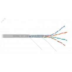 Кабель F/UTP 4 пары, Кат.5e (Класс D), тест по ISO/IEC, 100МГц, одножильный, BC (чистая медь), 24AWG (0,50мм), поливинилхлорид, внутренний, серый, 305м Кабель F/UTP 4 пары, Кат.5e (Класс D), тест по ISO/IEC, 100МГц, одножильный, BC (чистая медь), 24AWG (0,50мм), поливинилхлорид, внутренний, серый, 305м