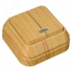 Выключатель двухклавишный наружный с подсветкой дуб