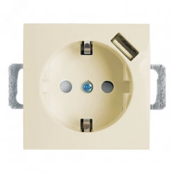 Розетка одноместная (механизм) с/з 250В, 16А с USB 1А, серия Эрна, слоновая кость, Stekker Розетка одноместная (механизм) с/з 250В, 16А с USB 1А, серия Эрна, слоновая кость, Stekker