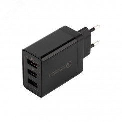 Устройство сетевое зарядное-переходник 3xUSB адаптер, 30W черное,