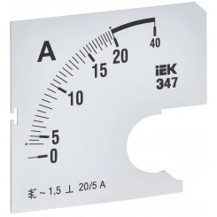 Шкала сменная для амперметра Э47 20/5А класс точности 1,5 72х72мм
