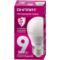 Лампа светодиодная 9вт OLL-G45-9-230-4K-E27-FR PRO 90-240В ОНЛАЙТ