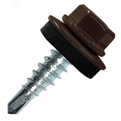 Саморез кровельный 4.8х35 RAL8019 сверло №1 шайба d=14мм с EPDM прокладкой Саморез кровельный 4.8х35 RAL8019 сверло №1 шайба d=14мм с EPDM прокладкой