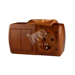 Ната Выключатель х2 +розетка с заземлением с крышкой сосна горизонтальный Ната Выключатель х2 +розетка с заземлением с крышкой сосна горизонтальный