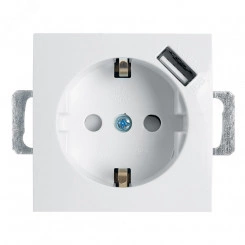 Розетка одноместная (механизм) с/з 250В, 16А с USB 1А, серия Эрна, белый, Stekker Розетка одноместная (механизм) с/з 250В, 16А с USB 1А, серия Эрна, белый, Stekker