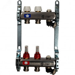 Коллекторная группа из нержавеющей стали 1' на 2 выхода со встроенными расходомерами