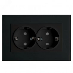 Розетка двухместная с/з,с защитной шторкой,250В, 16А, серия Эрна, черный Stekker Розетка двухместная с/з,с защитной шторкой,250В, 16А, серия Эрна, черный Stekker