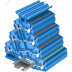 Клемма TP 4-уровневая, угловая с держателем маркировки, с земля, Push-in, сечение 2,5 мм. кв., синяя