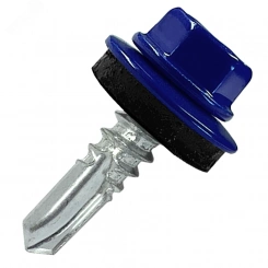 Саморез кровельный 5.5х25 по металлу RAL5005 сверло №3 шайба d=14мм с EPDM прокладкой Саморез кровельный 5.5х25 по металлу RAL5005 сверло №3 шайба d=14мм с EPDM прокладкой