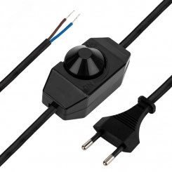 Шнур сетевой с диммером, 2х0,75 мм, 2 м черный