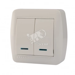 Демет Выключатель двойной с подсветкой белый Демет Выключатель двойной с подсветкой белый