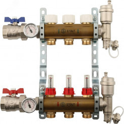 Коллекторная группа латунная 1' на 3 выходов со встроенными расходомерами