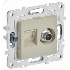 SKANDY Розетка двойная TV+RJ45 кат.5E SK-A14B бежевый IEK SKANDY Розетка двойная TV+RJ45 кат.5E SK-A14B бежевый IEK