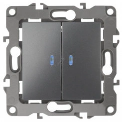 Выключатель двойной с подсветкой, 10АХ-250В, Эра12, графит,12-1105-12 Выключатель двойной с подсветкой, 10АХ-250В, Эра12, графит,12-1105-12