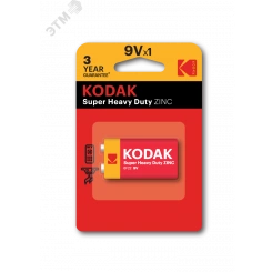 Батарейка Kodak 6F22-1BL SUPER HEAVY DUTY Zinc [K9VHZ-1B] (10/50/9900)