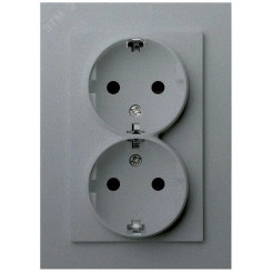 Розетка Schuko двойная с защитными шторками 16A 250V~ 2P+T, цвет Алюминий Розетка Schuko двойная с защитными шторками 16A 250V~ 2P+T, цвет Алюминий