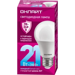 Лампа светодиодная 21вт OLL-A60-21-230-6.5K-E27 PRO 90-240В ОНЛАЙТ Лампа светодиодная 21вт OLL-A60-21-230-6.5K-E27 PRO 90-240В ОНЛАЙТ